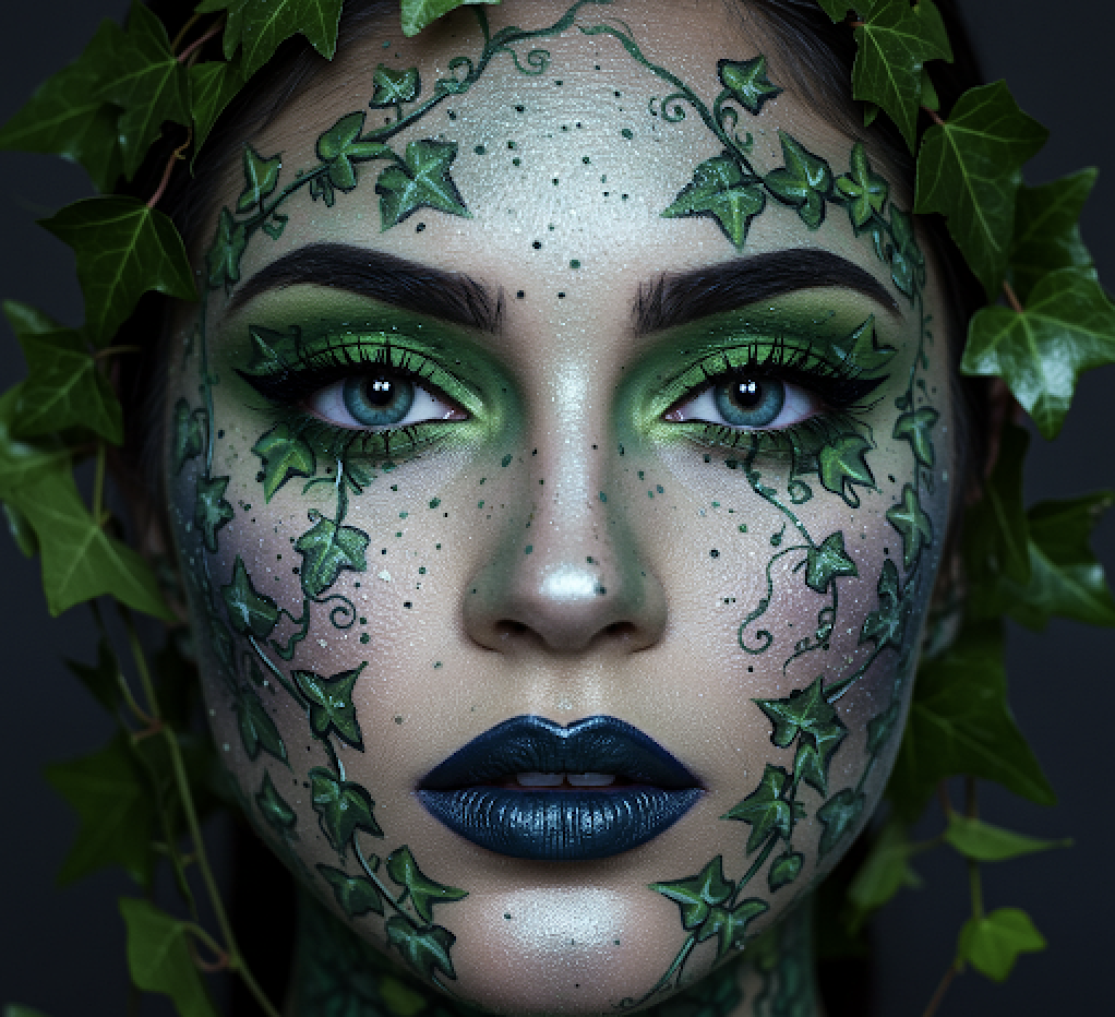 Poison Ivy costume, Plan ahead and order your Poison ivy costume in time for Halloween or find inspiration online, leaves painted on face for good luck